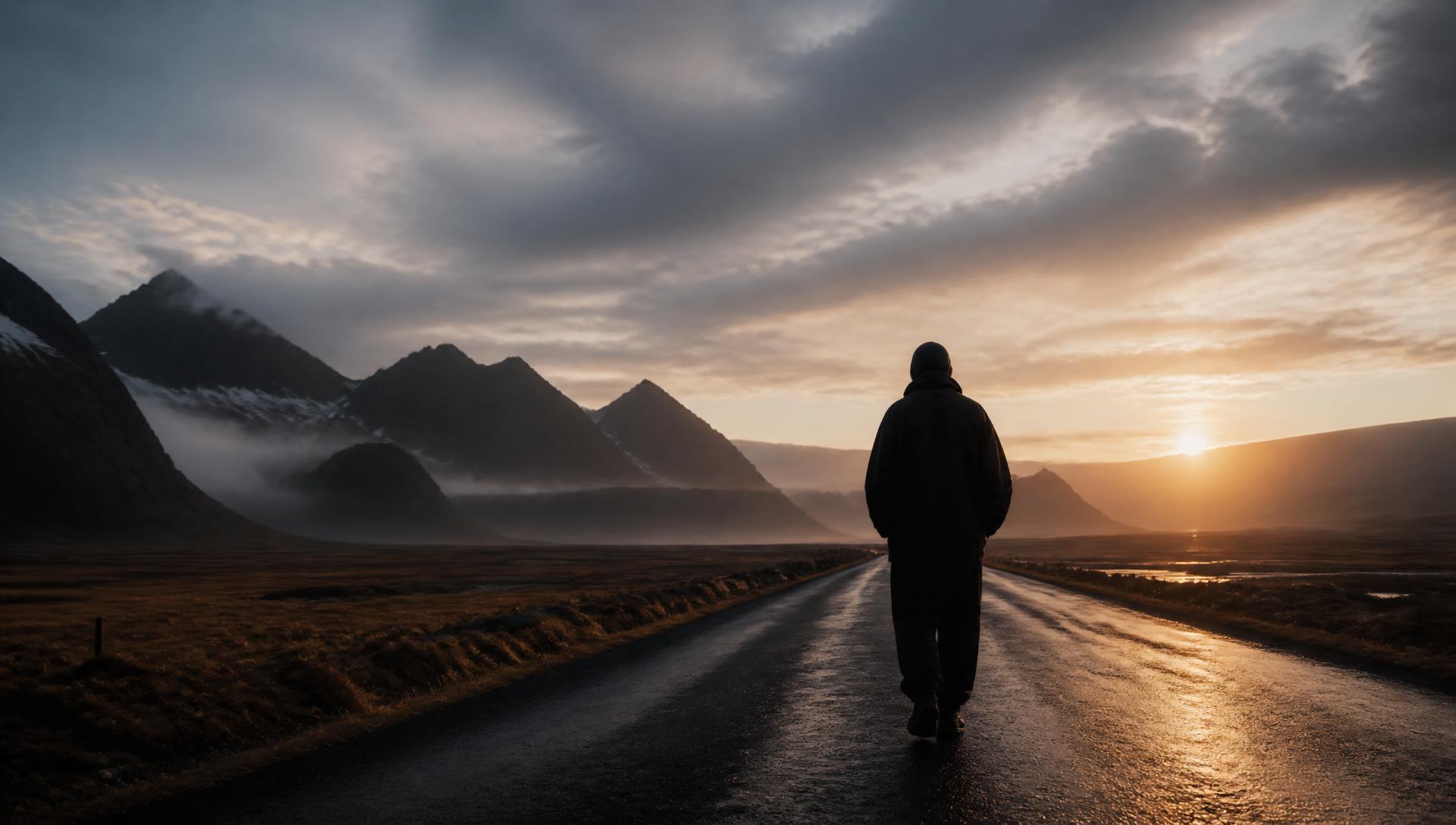 Noir Society campaign — a lone figure walking toward the horizon